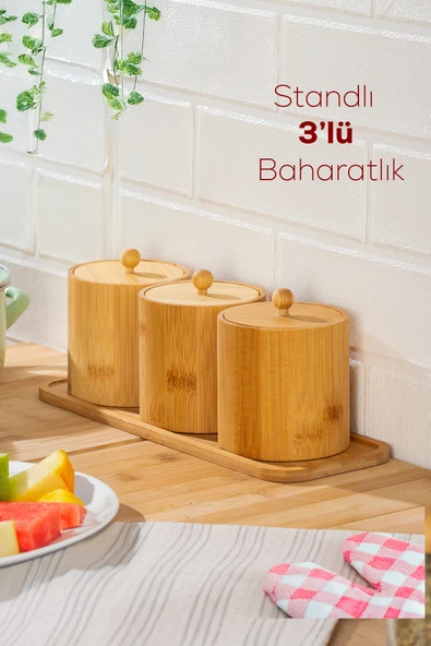 Porsima Pbt-604 Bambu Çok Amaçlı Standlı Saklama Kabı Organizer 4 Parça Baharat Seti ürün görseli 1