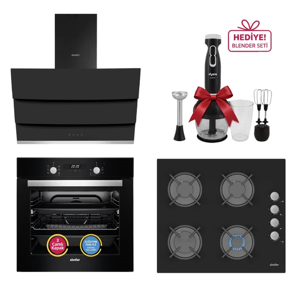 Simfer 8 Fonksiyon Dijital Turbo Cam Ankastre Set ( Fırın + Ocak + Davlumbaz) ürün görseli 1