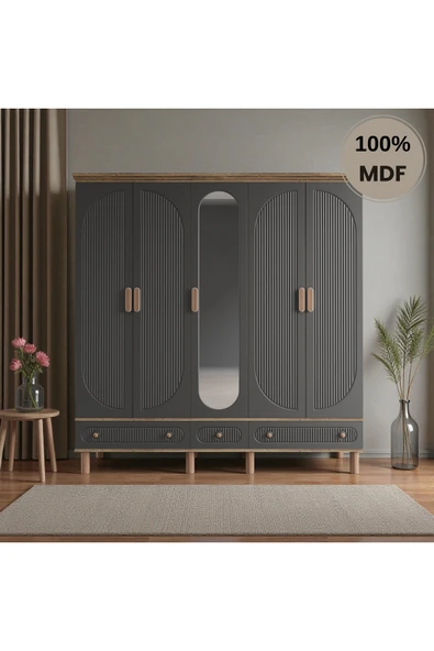 Home Comiet Sally 5 Kapaklı Aynalı Çekmeceli MDF Gardırop ürün görseli 1