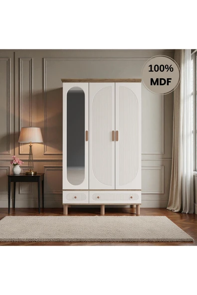 Home Comiet Sally 3 Kapaklı Aynalı MDF Çekmeceli Aytaşı Gardırop ürün görseli 1