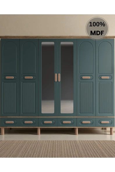 Home Comiet Perry 6 Kapaklı Aynalı Çekmeceli MDF Gardırop ürün görseli 1