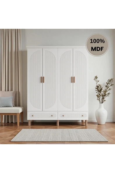 Home Comiet Sally 4 Kapaklı Mdf Çekmeceli Beyaz Gardırop ürün görseli 1