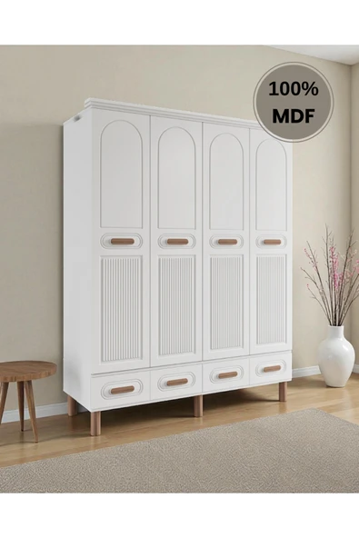 Home Comiet Perry 4 Kapaklı MDF Çekmeceli Beyaz Gardırop ürün görseli 1
