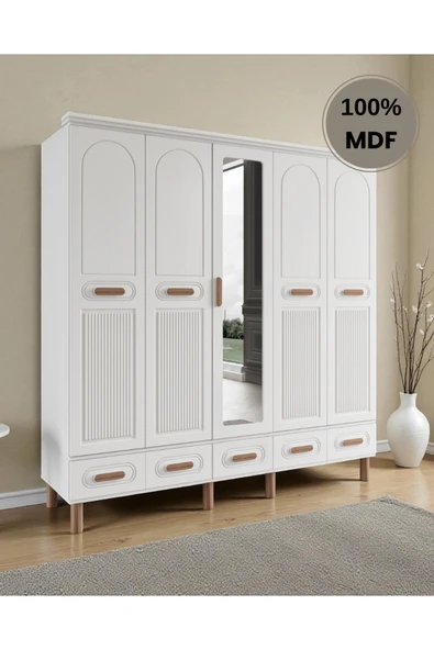 Home Comiet Perry 5 Kapaklı Aynalı Çekmeceli MDF Gardırop ürün görseli 1