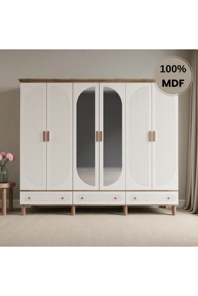 Home Comiet Sally 6 Kapaklı Aynalı Çekmeceli MDF Gardırop ürün görseli 1