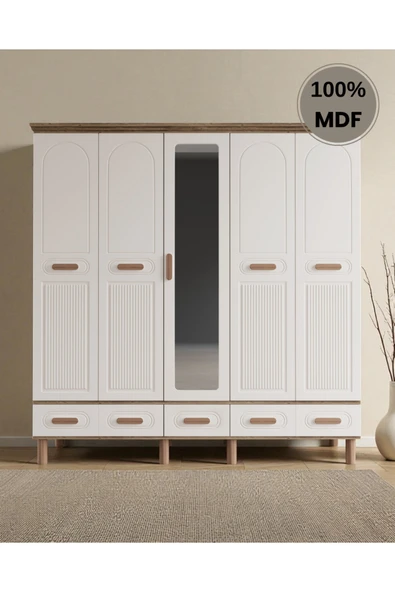 Home Comiet Perry 5 Kapaklı Aynalı Çekmeceli MDF Gardırop ürün görseli 1