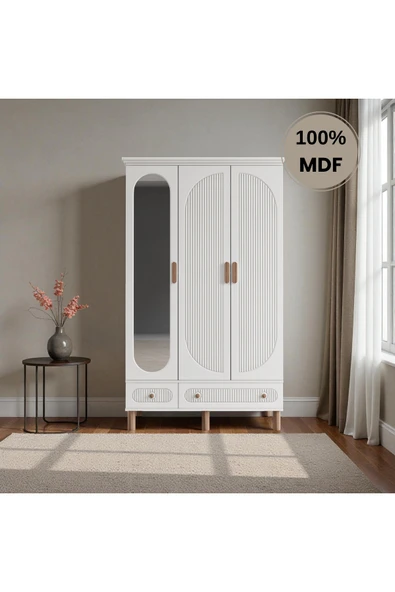 Home Comiet Sally 3 Kapaklı Aynalı MDF Çekmeceli Beyaz Gardırop ürün görseli 1