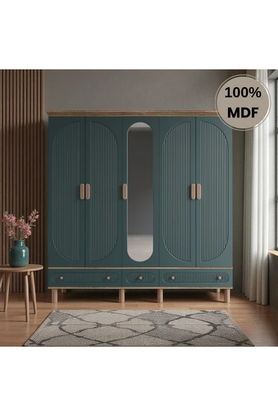 Home Comiet Sally 5 Kapaklı Aynalı Çekmeceli MDF Gardırop ürün görseli 1