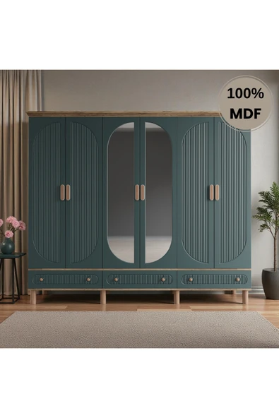 Home Comiet Sally 6 Kapaklı Aynalı Çekmeceli MDF Gardırop ürün görseli 1