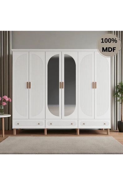 Home Comiet Sally 6 Kapaklı Aynalı Çekmeceli MDF Gardırop ürün görseli 1
