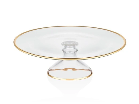 DECORİUM Cam Ayaklı 33 cm Servis Tabağı Dalia Altın M06460-AB ürün görseli 1
