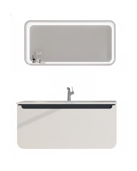 Creavit Pion 120 Cm Lavabo Dolabı Beyaz Siyah Ve Led Ayna ürün görseli 1