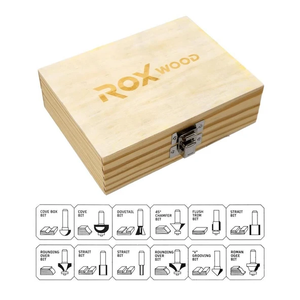 ROX WOOD 12 Parça Ahşap Freze Seti 8mm sap - Resim 2