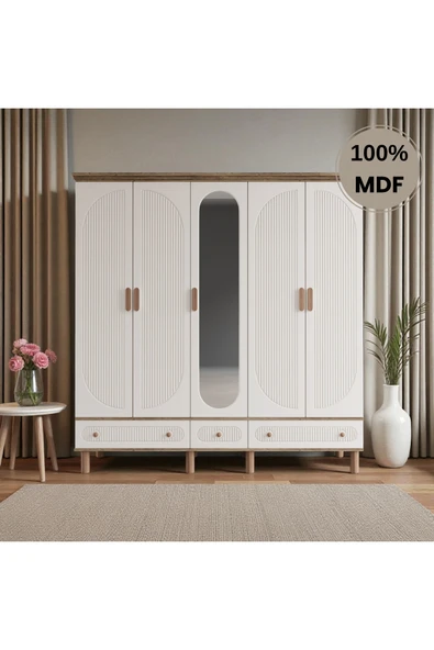 Home Comiet Sally 5 Kapaklı Aynalı Çekmeceli MDF Gardırop ürün görseli 1