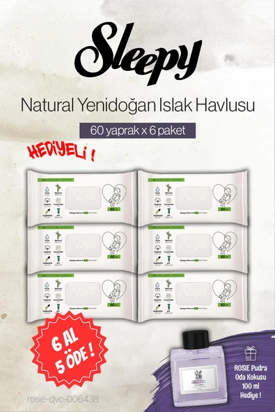 Sleepy Natural Yenidoğan 60'lı 6 AL 5 ÖDE, Rosie Pudra Oda Kokusu ürün görseli 1