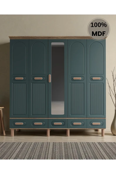 Home Comiet Perry 5 Kapaklı Aynalı Çekmeceli MDF Gardırop ürün görseli 1