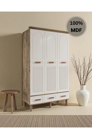 Home Comiet Pera 3 Kapaklı MDF Çekmeceli Aytaşı Gardırop ürün görseli 1