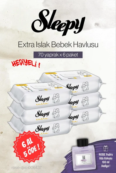 Sleepy Extra 70'li Islak Bebek Havlusu 6 AL 5 ÖDE, Rosie Pudra Oda Kokusu ürün görseli 1