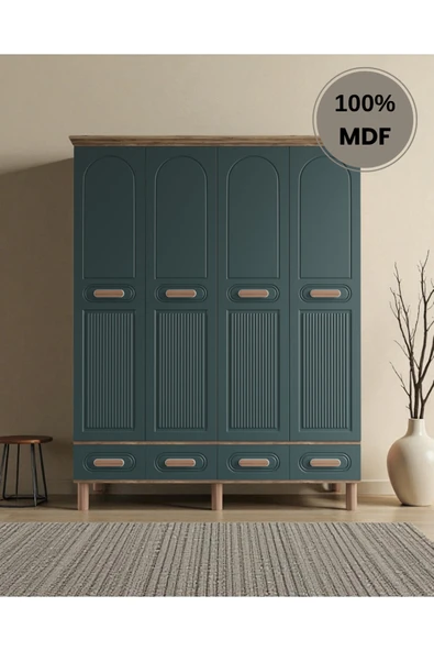 Home Comiet Perry 4 Kapaklı MDF Çekmeceli Haki Gardırop ürün görseli 1