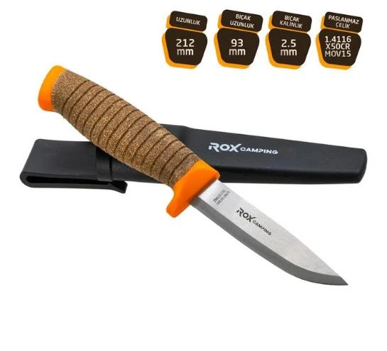 Rox Camping 0321 Bushcraft Plus Paslanmaz Çelik Kamp Bıçağı (Turuncu) ürün görseli 1