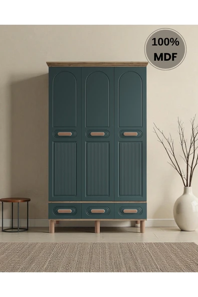 Home Comiet Pera 3 Kapaklı MDF Çekmeceli Haki Gardırop ürün görseli 1