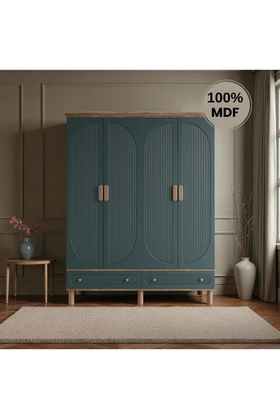 Home Comiet Sally 4 Kapaklı Mdf Çekmeceli Yeşil Gardırop ürün görseli 1