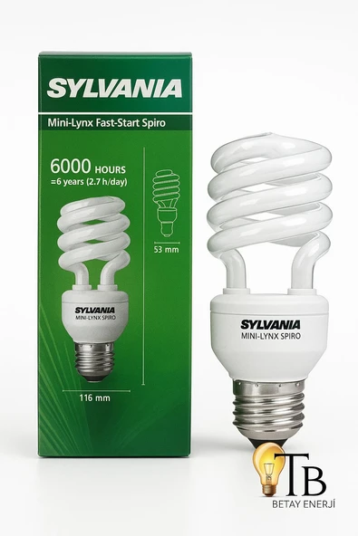 Sylvania Mini-Lynx Spiro 23W Tasarruflu Ampul  1450 Lumen, E27 Duy, 6000 Saat Ömür, Spiral CFL ürün görseli 1