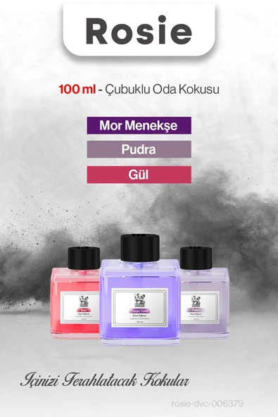 Rosie Gül, Mor Menekşe ve Pudra 3'lü 100 ml Çubuklu Oda Kokusu ürün görseli 1
