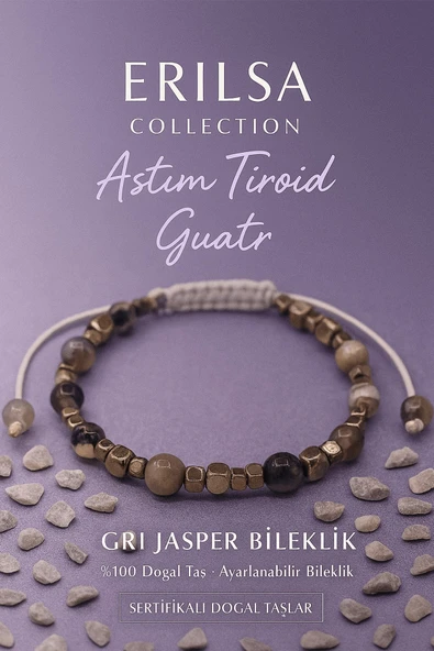 Sertifikalı Astım Tiroid ve Guatr Enerji Destek Bilekliği – Gri Jasper ve Terahertz Doğal Taş ürün görseli 1