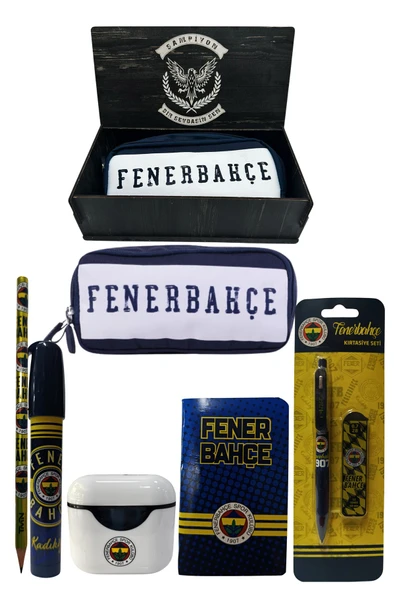 Fenerbahçe Orjinal Lisanslı Beyaz Air Kalemtraş Ahşap Kutulu 6'lı Kırtasiye Seti ürün görseli 1