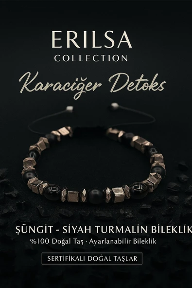 Sertifikalı Şungit ve Siyah Turmalin Karaciğer Detoks Bilekliği – Arınma ve Koruma Taşları ürün görseli 1