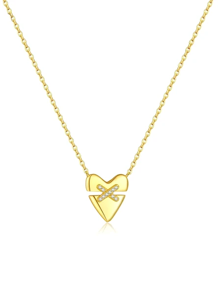 X Heart Altın Parıltı Minimal Kadın Gümüş Kolye ürün görseli 1