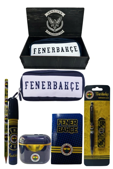 Fenerbahçe Orjinal Lisanslı Lacivert Air Kalemtraş Ahşap Kutulu 6'lı Kırtasiye Seti ürün görseli 1