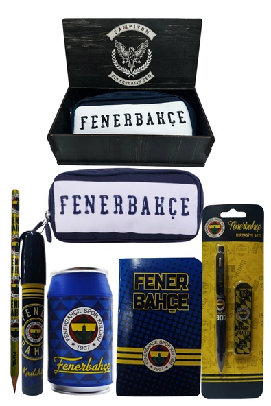 Fenerbahçe Orjinal Lisanslı Lacivert Kutu Kalemtraş Ahşap Kutulu 6'lı Kırtasiye Seti ürün görseli 1