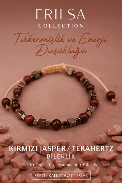 Sertifikalı Tükenmişlik ve Enerji Düşüklüğü Bilekliği - Kırmızı Jasper ve Terahertz Taşı – 6 mm Doğal Taş ürün görseli 1