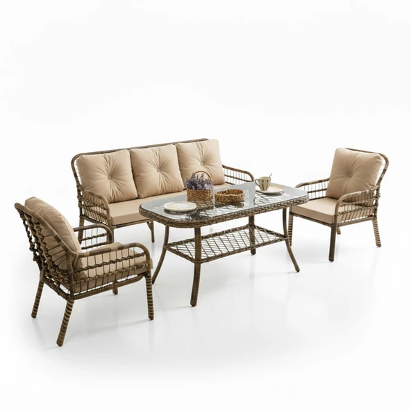 Capri Swing Pisa Üçlü Rattan Bahçe Balkon Oturma Grubu | Açık Kahve | 803 ürün görseli 1