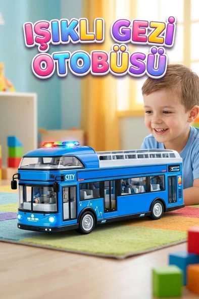 Sesli Işıklı Sürtmeli Büyük Boy Eğitici Oyuncak Araba Gezi Otobüsü ürün görseli 1