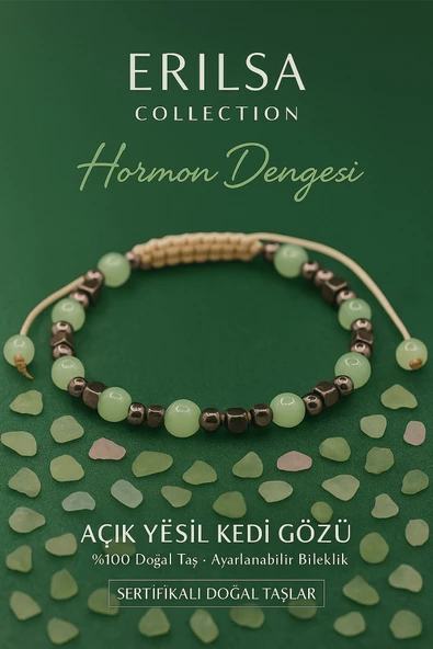 Sertifikalı Hormon Dengeleme Bilekliği - Açık Yeşil Kedi Gözü ve Terahertz Taşı – 6 mm ürün görseli 1