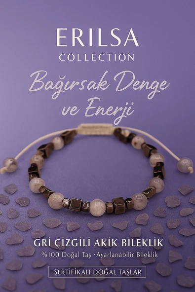 Sertifikalı Sindirim Destekleyici Bağırsak Denge Bilekliği – Gri Akik ve Terahertz Taşı ürün görseli 1