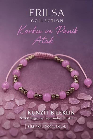 Sertifikalı Anksiyete Korku ve Panik Atak Bilekliği – Kunzit ve Terahertz– 6 mm ürün görseli 1