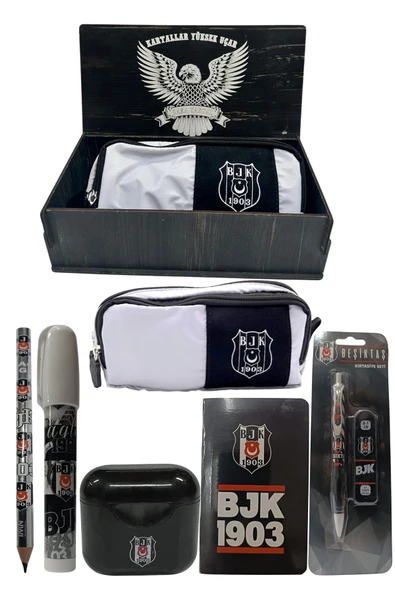 Beşiktaş Orjinal Lisanslı Siyah Air Kalemtraş Ahşap Kutulu 6'lı Kırtasiye Seti ürün görseli 1