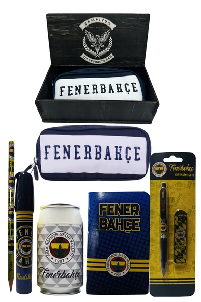 Fenerbahçe Orjinal Lisanslı Beyaz Kutu Kalemtraş Ahşap Kutulu 6'lı Kırtasiye Seti ürün görseli 1