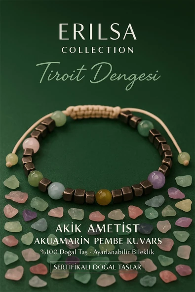 Sertifikalı Tiroit ve Guatr Dengesi Bilekliği – Ametist, Akik, Pembe Kuvars, Akuamarin (6 mm) ürün görseli 1