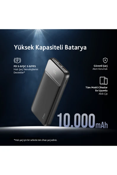 ReCharger LCD 10.000mAh PD 20W Taşınabilir Hızlı Şarj Aleti/Powerbank - 2BB233S - Resim 2