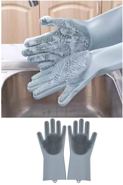 Mutfak Banyo Temizleme Sihirli Silikon Bulaşık Eldiveni Tırtıklı Magic Gloves Temizlik Eldiveni ürün görseli 1