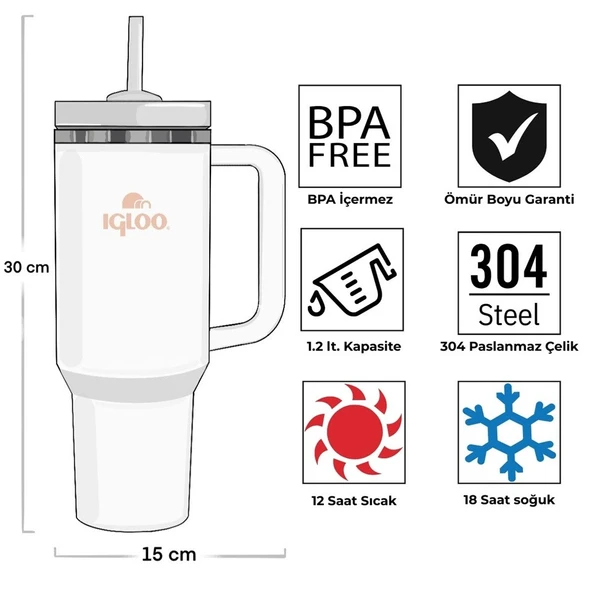 Igloo Stadler Thermo-Mug 1.2 Litre-BEYAZ - Resim 4