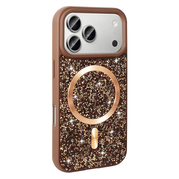 iPhone 17 Pro Kılıf Pırlanta Tasarımlı M-safe Şarj Özellikli ZNTH Mozaik Silikon Kapak - Desert Tita ürün görseli 1