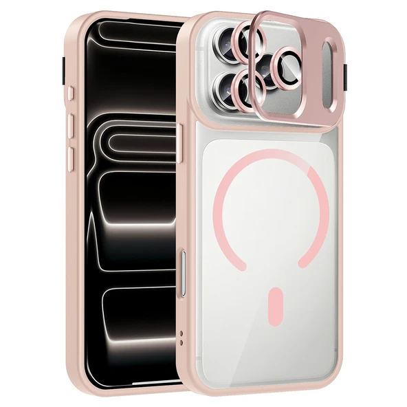 iPhone 17 Pro Max Kılıf Standlı ve Kamera Lens Hediyeli M-Safe Şarj Özellikli ZNTH Etro Kapak - Pemb ürün görseli 1