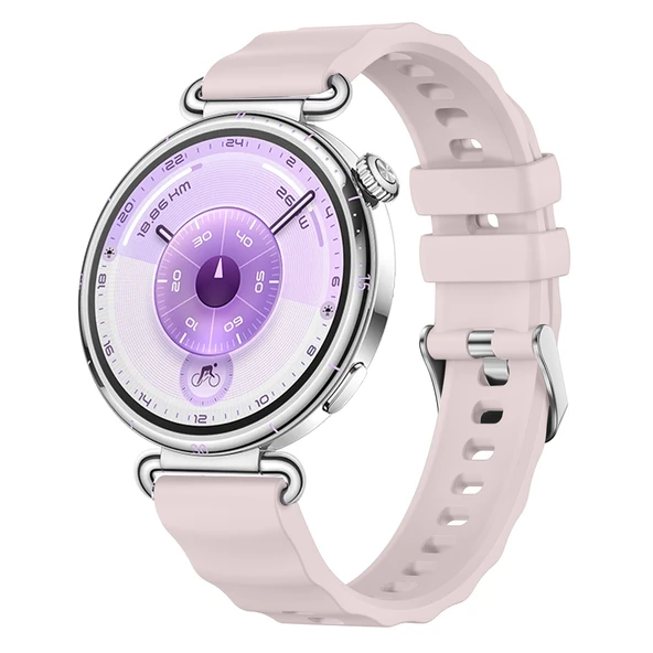 Sneezy Huawei Watch GT6 41mm İle Uyumlu SoftFlex Metal Tokalı Spor Silikon Akıllı Saat Kordonu  Pudra ürün görseli 1