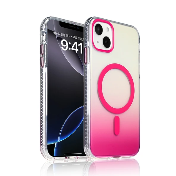 iPhone 15 Kılıf M-safe Şarj Özellikli Transparan Renk Geçişli ZNTH Toros Kapak - Rose Pembe ürün görseli 1